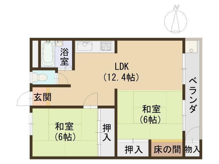 マンションふき荘(2LDK) 2階の間取り