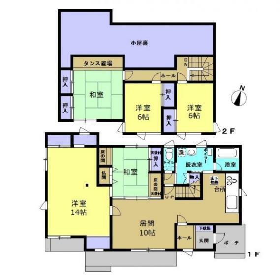 間取り図 【間取図】1階2部屋、2階3部屋の5LDK住宅。全居室収納付き。リビング内階段なので家族が顔を合わせる機会を作ります。