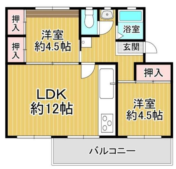 浅香山住宅11号棟(2LDK) 5階の間取り