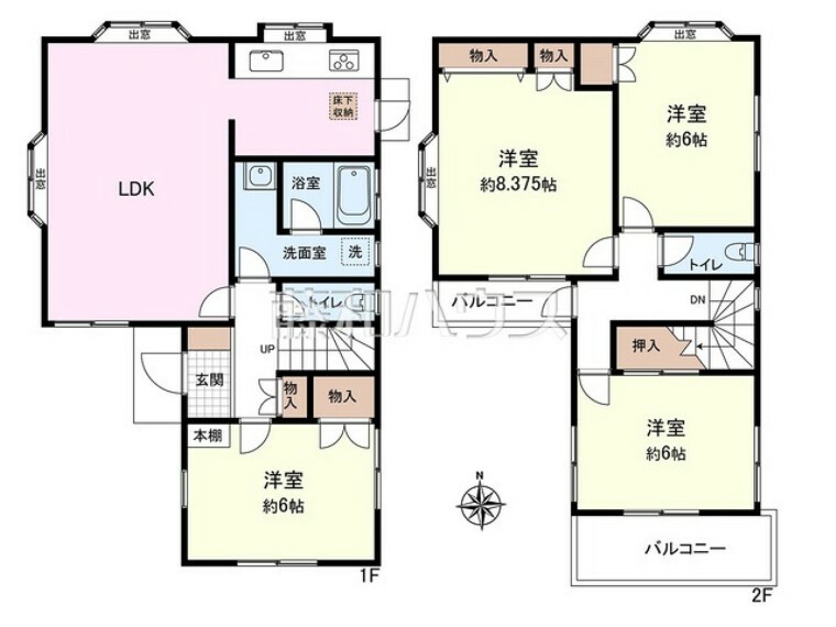 間取り図 間取図　【新座市野寺5丁目】床暖房が、LDK・1階廊下・1階脱衣場に設置されています！暖かくお過ごしいただけるお住まいです。