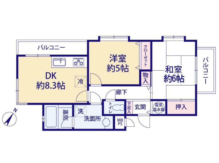 ライオンズマンション武蔵浦和第五　(2DK) 3階の間取り