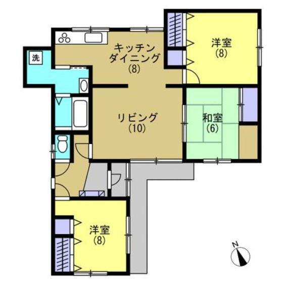 間取り図 【リフォーム後間取り図】LDKは広々の18帖。1坪のユニットバスを設置致しました。ボイラー置き場を洗面所と一体にし拡張しましたので広々で使い勝手も良くなりました。