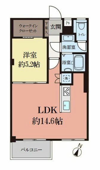 間取り図 ■2階部分の南東向き住戸で陽当り良好  ■専有面積:48.60平米の1LDK