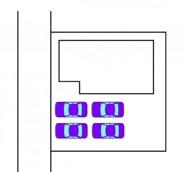 構造・工法・仕様 【区画図】駐車スペースは現状の駐車スペースの後ろに拡張を行います。普通車4台停めていただくことが可能です。
