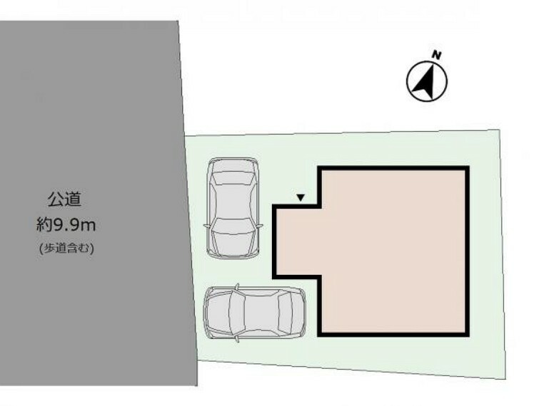 区画図 （区画図）駐車2台分確保〇広々前面道路で駐車も落ち着いてできます。歩道もあるので歩行も安心！