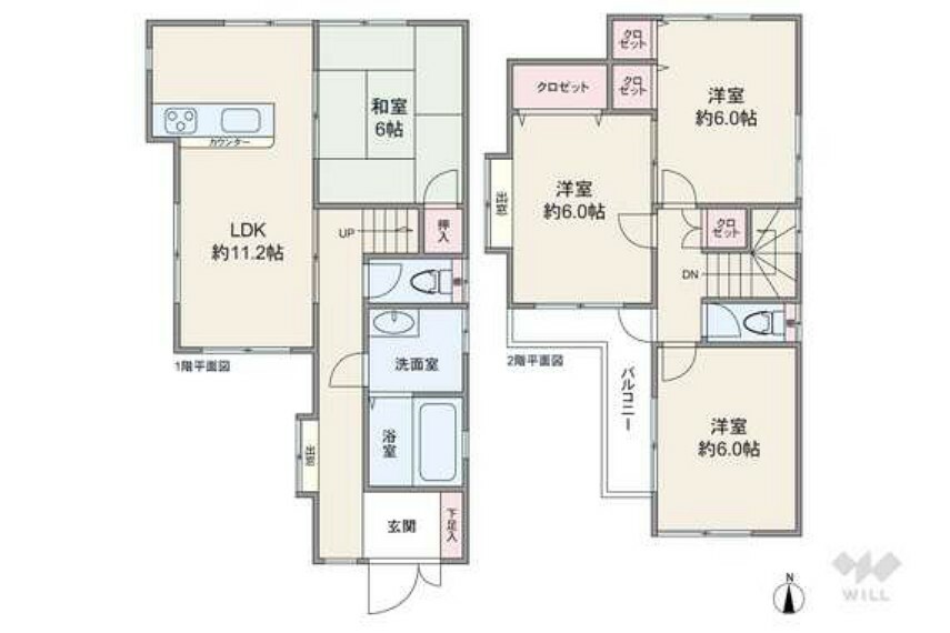 間取り図 間取りは延べ床面積84.18平米の4LDK。全室6帖以上のゆとりのプラン。LDKに隣接する和室は家族の寛ぎの空間としても。バルコニーはL字型で2部屋が面し、室内廊下からもアクセスできます。