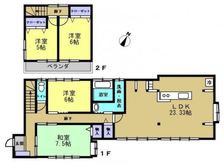 間取り図 【リフォーム後間取】LDKを作成し4LDKに変更。浴室は1坪に拡張してゆっくりくつろげるようにリフォームしました。