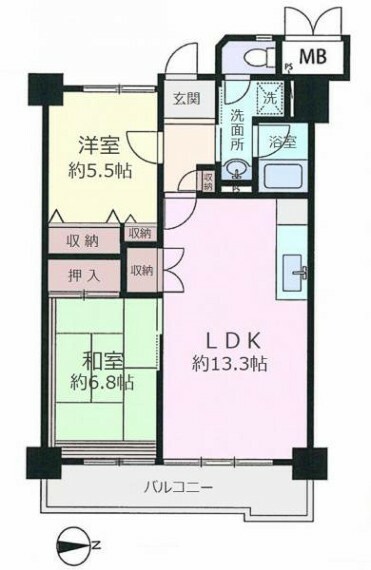 間取り図 専有面積:61.18平米、採光・通風・眺望良好な9階部分の東向き住戸