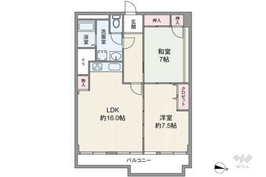 間取り図 間取りは専有面積72.85平米の2LDK。全居室7帖以上の広さがあるプラン。洋室を間にして、3部屋が続き間になっています。すべての居室に収納付き。バルコニー面積は10.29平米です。