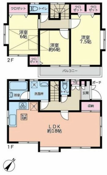 間取り図 間取り図です。LDK18帖・全居室6帖以上でゆったりお過ごしいただけます。