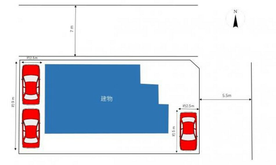 区画図 【リフォーム済】駐車場の配置図になります。駐車3台可能です。