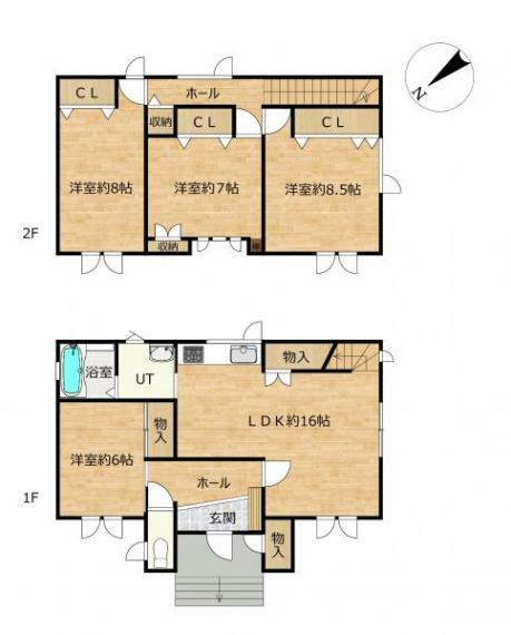 間取り図 【間取り図】1階1部屋、2階3部屋の4LDK住宅です。