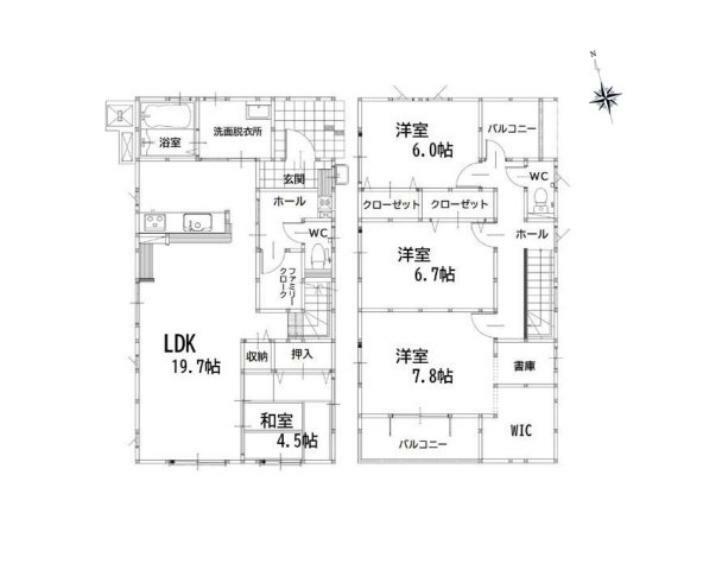 間取り図 全居室収納付きで便利です。