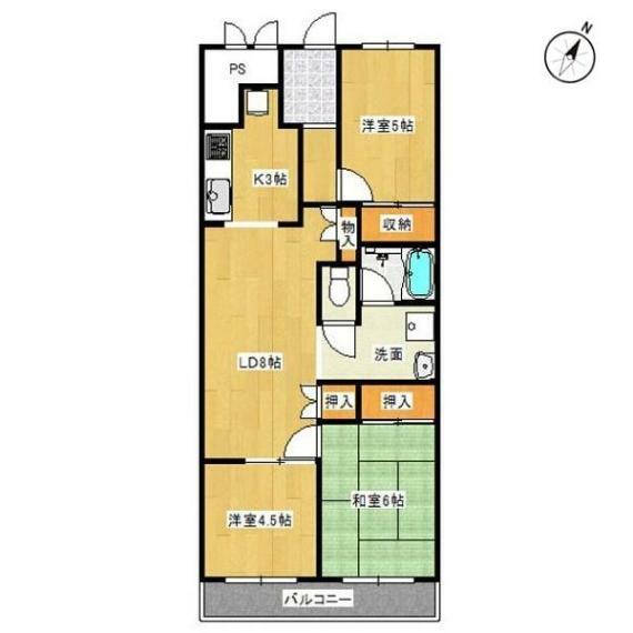 間取り図 南東向きバルコニーの3LDK