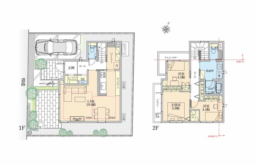 間取り図 【No.14/間取り図】パントリーやリビング収納、廊下収納など、ご家族共有の収納スペースを豊富に設けています。物を決まった位置に整理することで、散らかりにくい空間を保つことができます。