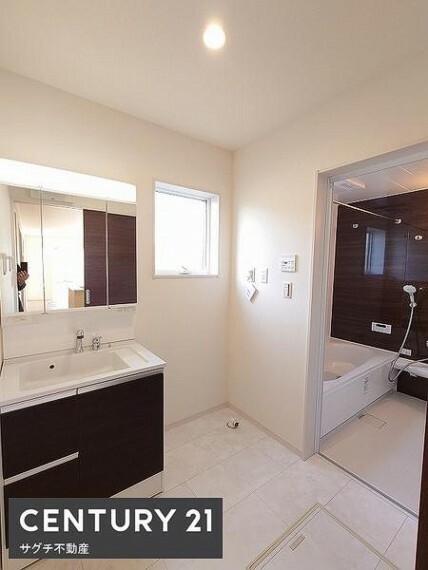 三面鏡にハンドシャワー付き、使いやすい洗面台（2023年3月撮影）