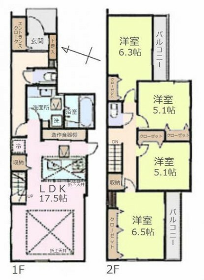間取り図 建物面積:105.89平米、各室収納スペース付の4LDK