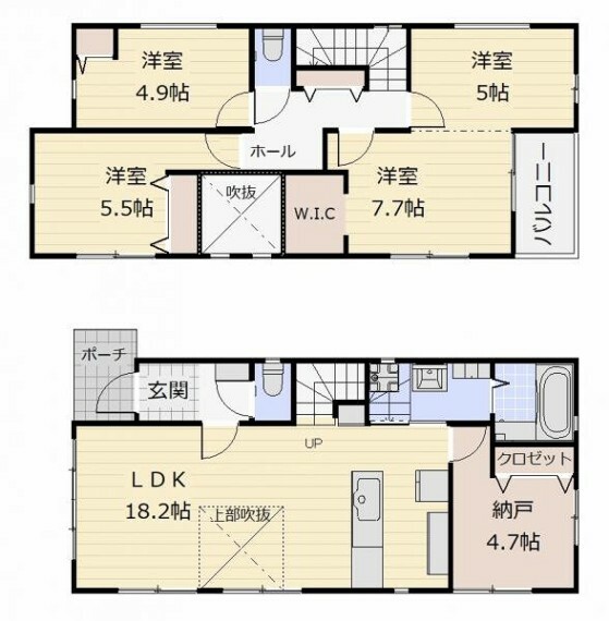間取り図 2号棟 家族が集まるLDKは18.2畳で広々！全居室収納付き