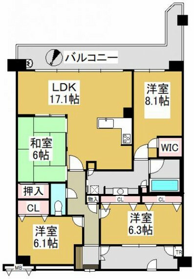 間取り図 4LDK、価格3288万円、専有面積100.98平米、バルコニー面積20.09m2 LDK17帖以上の広々とした間取りとなっております！