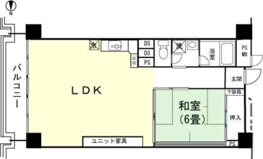 京王熱川マンションB棟(1LDK) 4階の間取り
