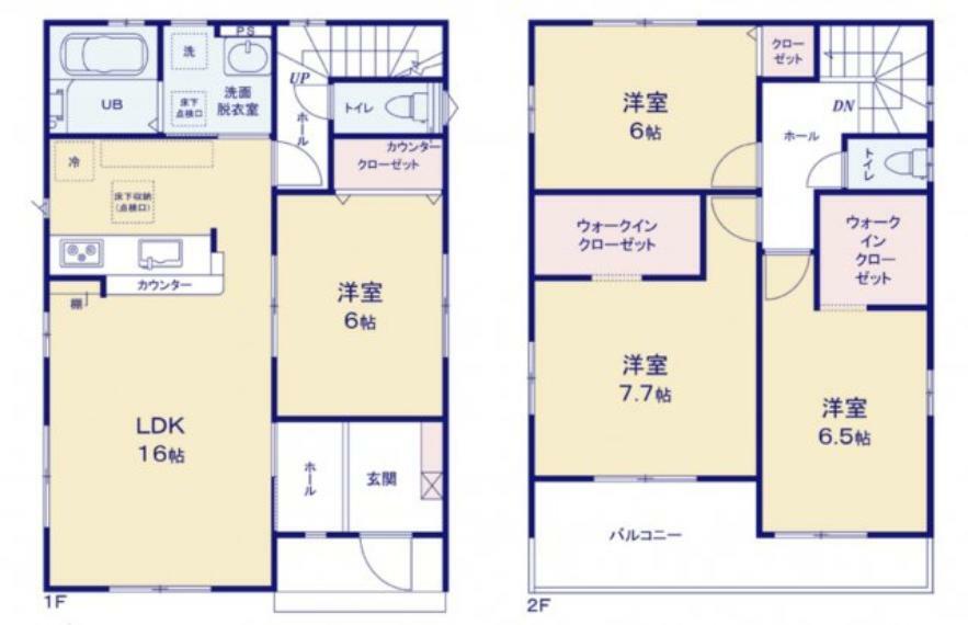 間取り図 備え付けのカウンターや棚は収納やインテリアに活かせます