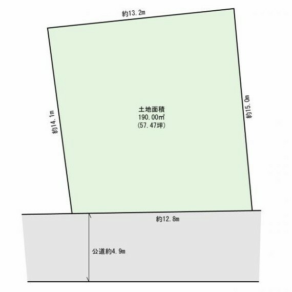 区画図 【区画図】約57坪の綺麗な整形地です。道路からの高低差も無く、この広さがあればお好みの間取りを検討出来ます！また、複数台のカースペース、お庭も合わせて検討いただけます！