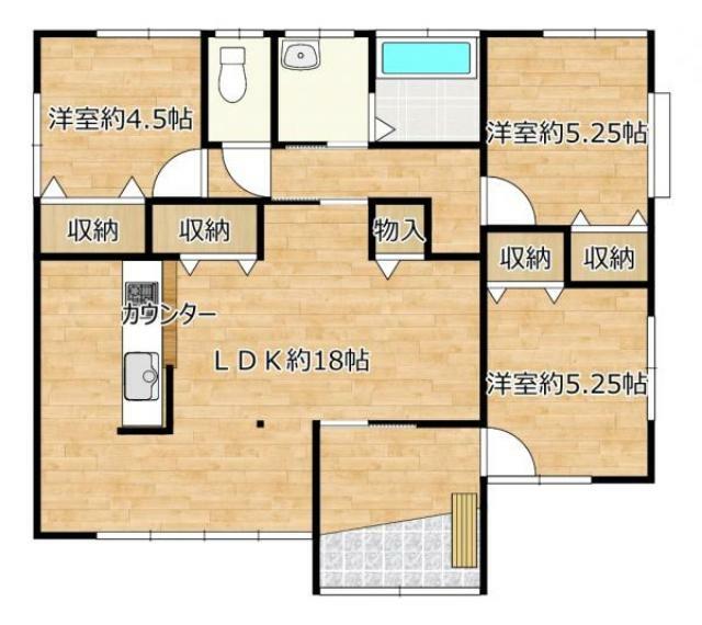 間取り図 【リフォーム後間取図】3LDKの平家建住宅。各部屋に収納スペースを設け、床、フロアー材新設、天井、壁はクロス新設を行いました。水回りは新品交換しております。リビングにはエアコン1台新設でお引渡し致します。