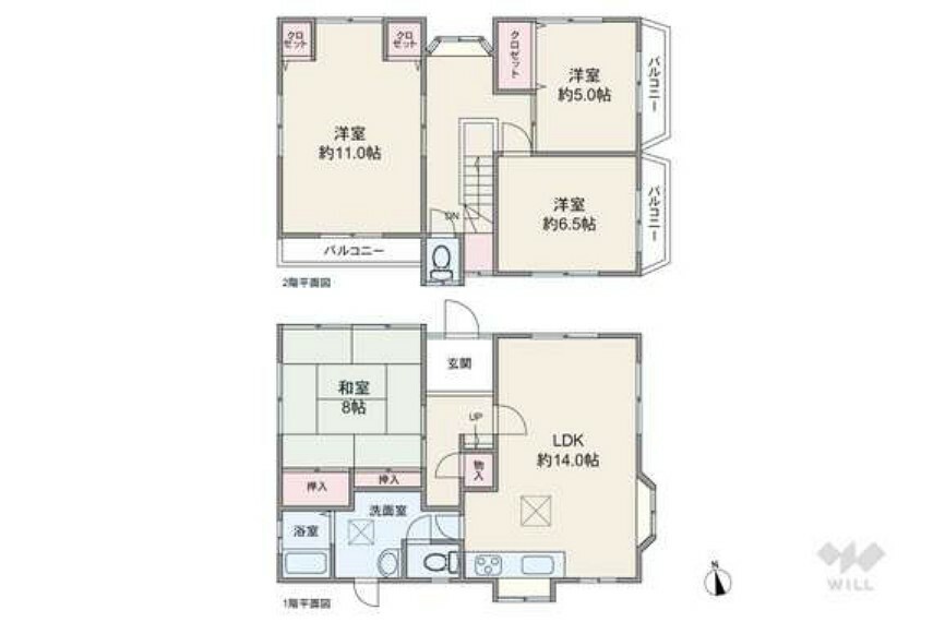 間取り図 間取りは延べ床面積106.11平米の4LDK。全居室二面採光の明るく開放感のあるプラン。主寝室は約11帖で広々と使えます。また、キッチンと洗面室が直接出入りできるため、家事動線の優れた造りです。