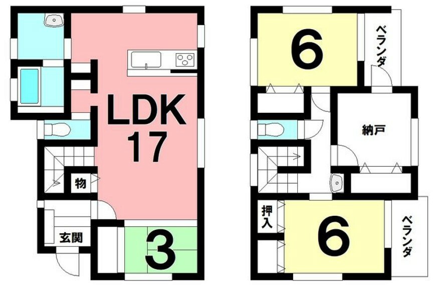 間取り図 3LDK、納戸、2面バルコニー【建物面積93.57m2（28.3坪）】