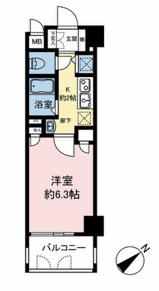 間取り図 現在賃貸中の8階のお部屋は、南東向きの1Kになります。バストイレは別です。