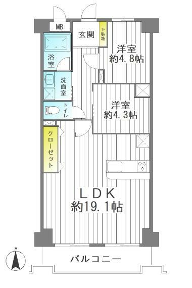 間取り図 新規リノベーション済みの快適空間！ 南向きで陽当たり良好！