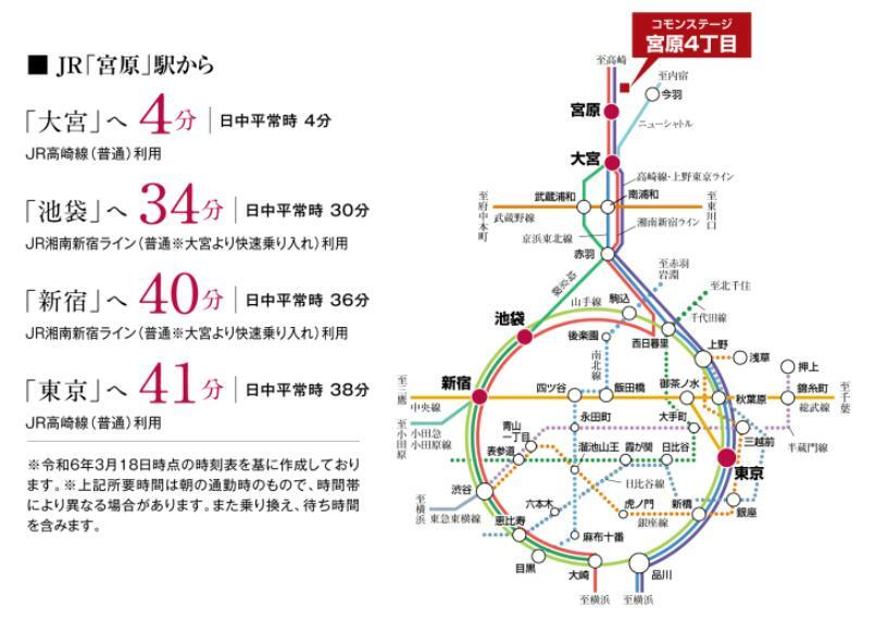 区画図 交通アクセス（電車）大宮駅まで4分、東京駅まで直通で41分です。JR湘南新宿ラインも乗り入れているので新宿や池袋までも直通で通えます。都心まで乗り換えなしでアクセスできるので通勤に便利です。