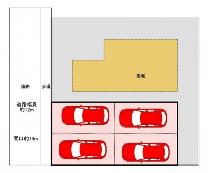 区画図 【区画図】縦並列4台駐車可能。車種問わずにお好きな車を止められますね。