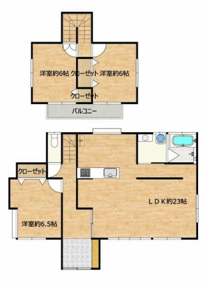 区画図 【間取り図】3LDKの間取りに変更しました。約20帖のLDKで対面キッチンになりました。