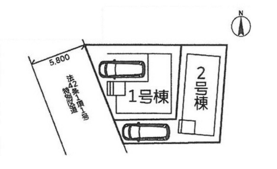 区画図 都心では珍しい前面道路広々5.8m！