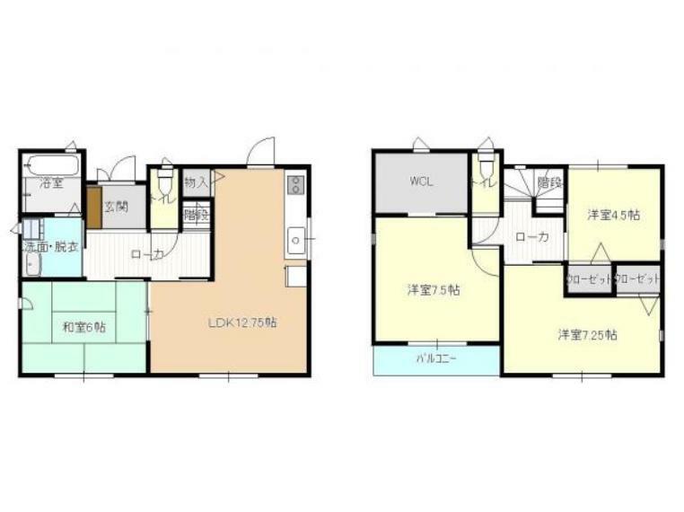 間取り図 間取図です。浴室、洗面脱衣所は1坪サイズです。各階にトイレがあるため、忙しい朝も取り合いにならなさそうです。