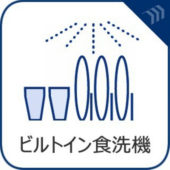 【ビルトイン食器洗浄乾燥機】食器洗いのわずらわしさから開放してくれる嬉しい設備。後片付けの手間を減らし奥様の時間を有効活用できます。お湯と洗剤を使う機会が少なくなるため、手荒れ防止にも。