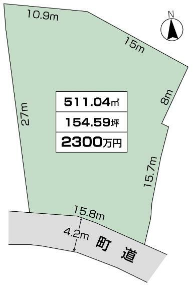 区画図 広々約154坪の売り土地物件。建築条件なし、お好みの建築メーカーでご建築いただけます。