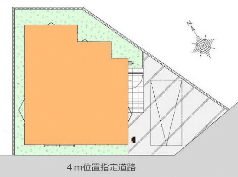 区画図 土地面積:59.98平米、採光良好な南西側4m位置指定道路