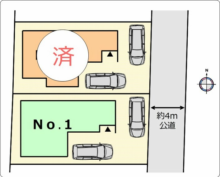 区画図 （区画図）駐車スペースを2台分確保しました。駅徒歩10分で通勤通学にも嬉しい立地です。