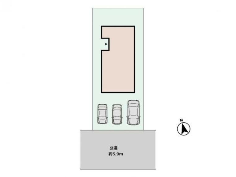 （区画図）駐車スペース3台分！車はもちろん、物置を置いたり自転車を置いたりするのにも便利な空間〇