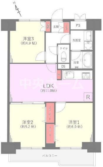 間取り図 南西向きにつきまして日当たり・通風良好。新規リノベーションマンション。安心のアフターサービス付きですのでご購入後も安心して暮らせます。