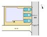 区画図 【区画図】普通車並列3台駐車可能です。駐車場は砕石仕上げです。建物周りの植栽はすべて撤去しスッキリしました。