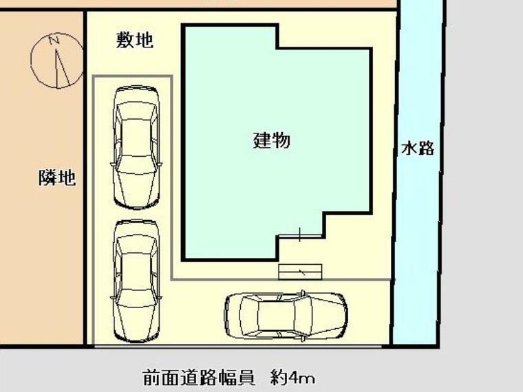 区画図 【区画図】駐車場には縦列2台、横付け1台の計3台止めることが出来ます。南東角地です。