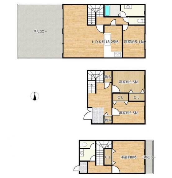 【間取図】4LDKのメゾネットタイプのマンションになっております。7階と8階部分に玄関がございます。2世帯でのお住まいを検討されている方にもおすすめです。
