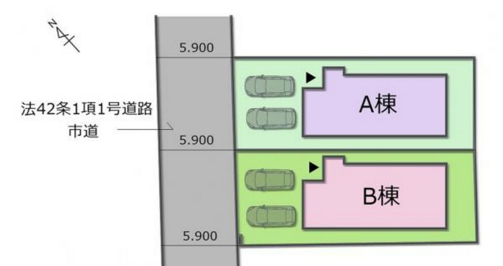 区画図 （区画図）駐車スペース並列2台分有り！共働きで車をお使いでも出し入れ快適です〇