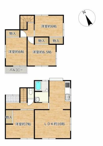 間取り図 【リフォーム済】間取りは4LDKの二階建てです。若い方でも住みやすいように、リフォームして洋室を増やしました。各部屋が独立しているので、お子様の勉強部屋としてもお使いいただけます。