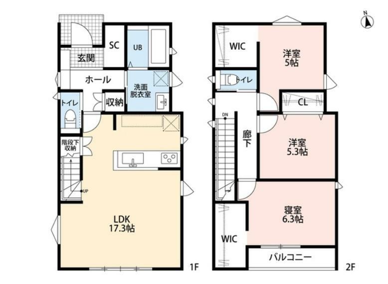 間取り図 リビングイン階段なので、ご家族が顔を合わせる機会が自然に多くなります＾＾2階にはウォークインクローゼット2ヶ所で住空間をスッキリ広々使えます。