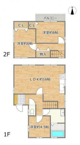 【間取図】2階建て3LDKのお家です。4DKから3LDKに間取り変更を行い、より家族が集まりやすい空間に仕上がります。水廻りも全て新品交換しますので気持ちよく生活していただけますよ。