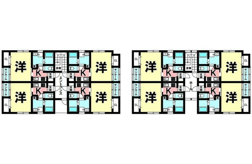 間取り図 1DK×8戸、各部屋サンルーム付、オートロック【建物面積245.28m2（74.19坪）】